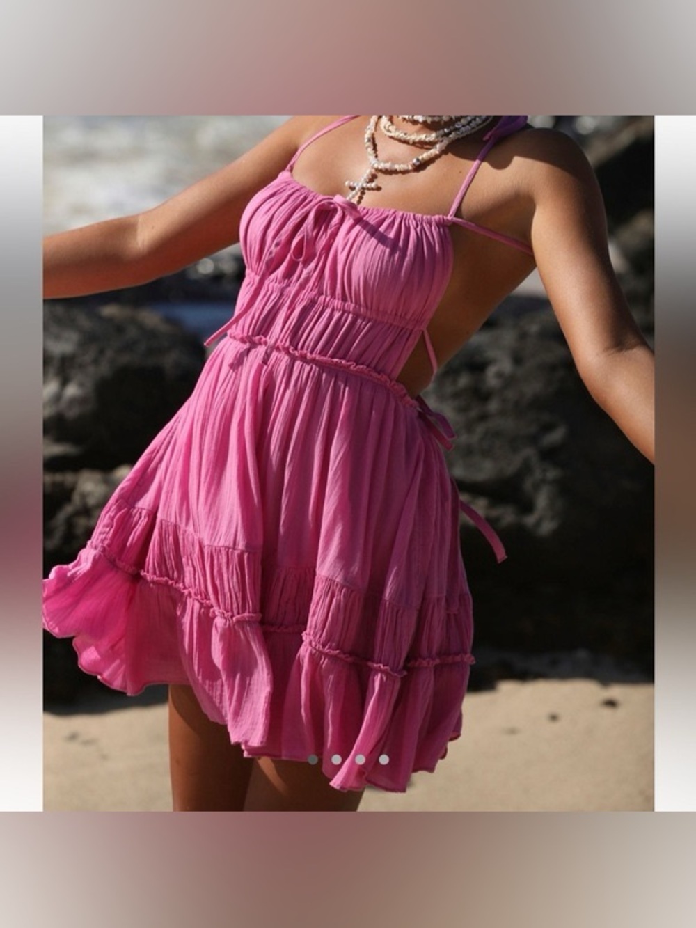 Free People Taking Sides Dress Pink Open Back Tiered Mini Size M